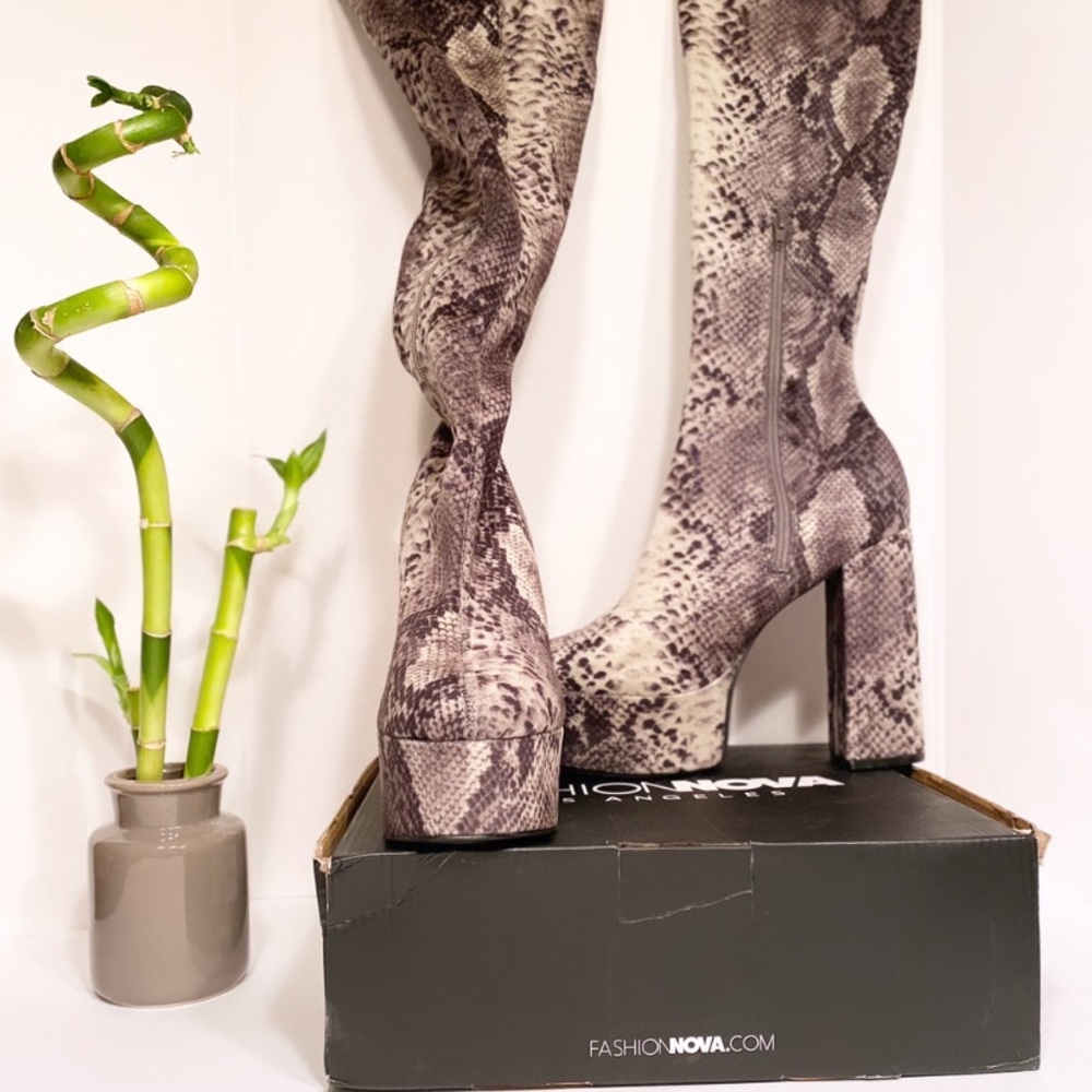 Snakeskin Thigh High Platform Boot